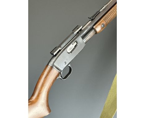 Remington Fieldmaster Model 121 .22 pump-action rifle with semi-pistol grip, adjustable sights, canvas sling and 24.5 inch ba
