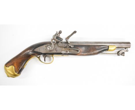 Sea Service or Constabulary style flintlock holster pistol with lock stamped 'Tower' and with crown cypher, brass trigger gua