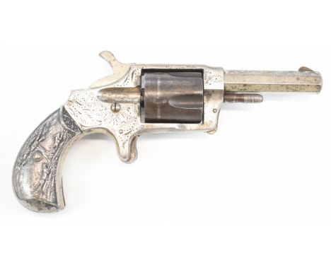 Norwich Arms Co .30 rimfire five-shot single-action revolver with engraved frame, sheath trigger, ornate grips decorated with