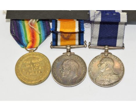 Royal Navy WW1 Medal pair and Long Service &amp; Good Conduct Medal named to 343038 A W Tew, HMS Orion to LSGC