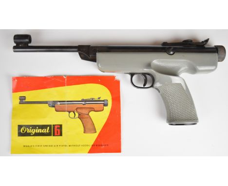 Original Model 6 .177 target air pistol with shaped and textured composite grip and adjustable sights serial number 01311, wi