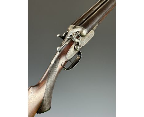 Case &amp; Barnes of East Grinstead 12 bore&nbsp;side by side hammer action shotgun with engraved scenes of dogs and birds to