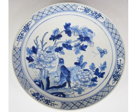 Chinese blue and white charger with bird decoration, diameter 34cm