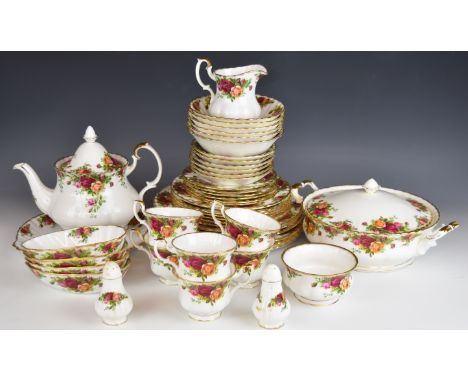 Royal Albert dinner and teaware decorated in the Old Country Roses pattern including teapot, sugar bowl, milk jug and terrine