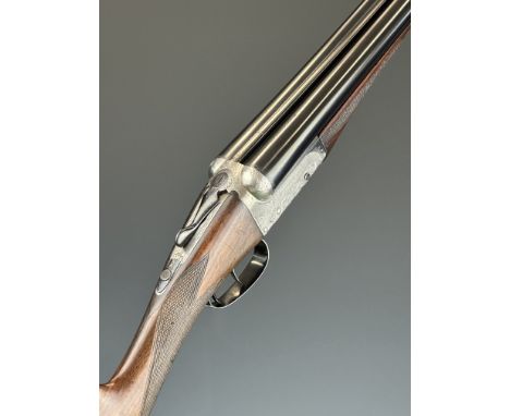 Webley &amp; Scott 700 12 bore side by side ejector shotgun with named and engraved locks, engraved underside, trigger guard,
