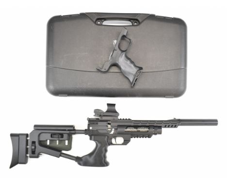 Weihrauch HW44 .22 PCP air pistol converted to rifle with custom adjustable composite skeleton stock, shaped grips, holograph