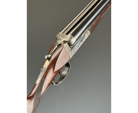 Essex Firearm Co 12 bore side by side ejector shotgun with engraved dogs to the locks, engraved underside, thumb lever and fe