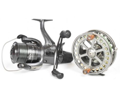 Marco Cortes signed centrepin fishing reel and a Shimano Baitrunner DL6000RB fixed spool reel