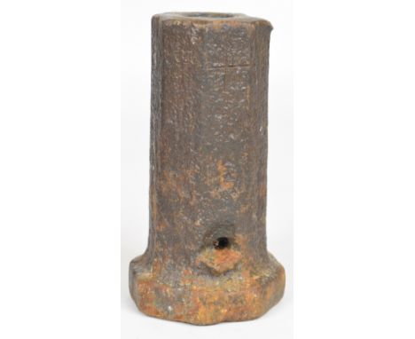 A 17thC octagonal signal cannon with incised cross and 1 inch bore, 14.5cm long.&nbsp;