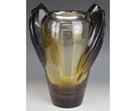 Lalique Marrakech frosted and clear topaz glass vase signed 'Lalique France', 30.5cm tall.&nbsp;