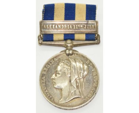 Royal Navy Egypt Medal 1882-89 with clasp for Alexandria 11th July named to S Ridley A B, HMS Sultan
