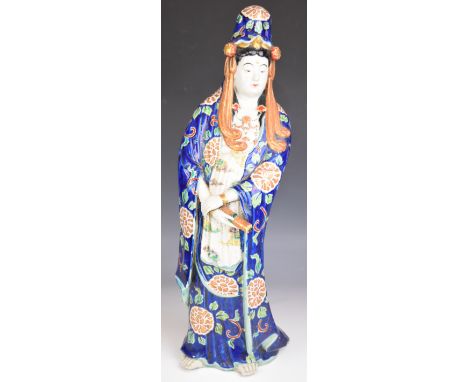 Japanese Meiji period Kutani porcelain figure of Kannon, the Buddhist goddess of mercy, H57cm