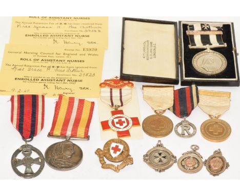 Collection of Red Cross St John and nursing badges / medals including Red Cross Proficiency Medal to 22986 G H McArthur with 