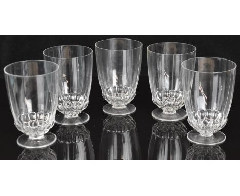 Five Lalique Blois drinking glasses each signed 'R Lalique', 14cm tall.&nbsp;