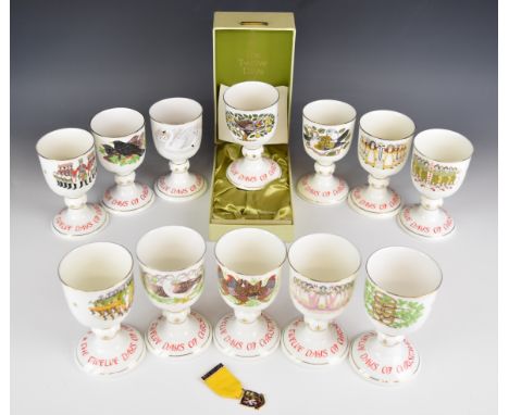 Set of twelve Royal Doulton 'Twelve Days of Christmas' goblets, H15cm