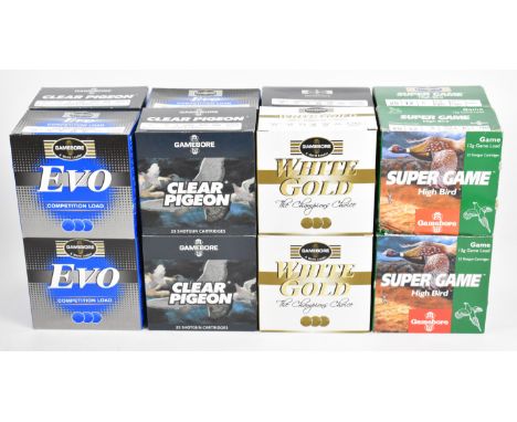 Four hundred 12 bore Gamebore shotgun cartridges including Evo Competition Load, White Gold, Clear Pigeon, Bespoke Coombe Far
