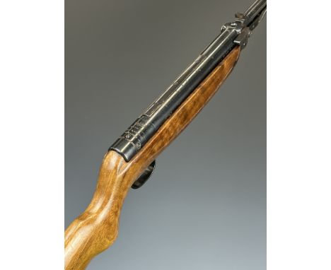 Webley Mark 3 .22 under-lever air rifle with plaque inset to the stock and semi-pistol grip, serial number A1284.&nbsp;PLEASE