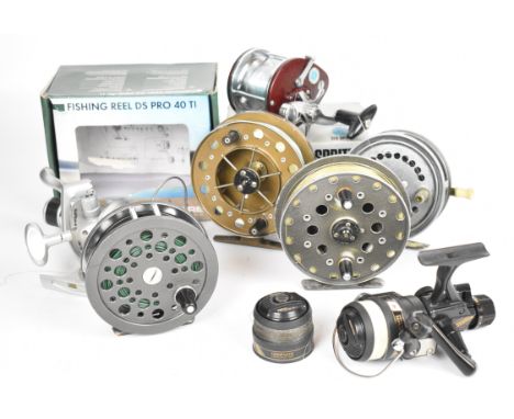 Centrepin, multiplier, fixed spool and fly fishing reels including Allcock and Co 'Easicast', Super Codex, Avon, Sealey Sea S