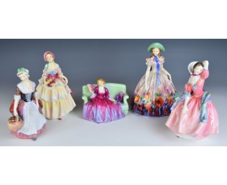 Five Royal Doulton figurines comprising Irene, Easter Day, Maytime, Prue and Sweet and Twenty HN1589 dated 1936 smaller / rar