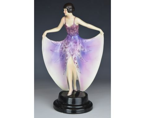 Josef Lorenzl for&nbsp;Goldscheider Art Deco figurine of a woman in butterfly dress, model number 6022, with incised and prin