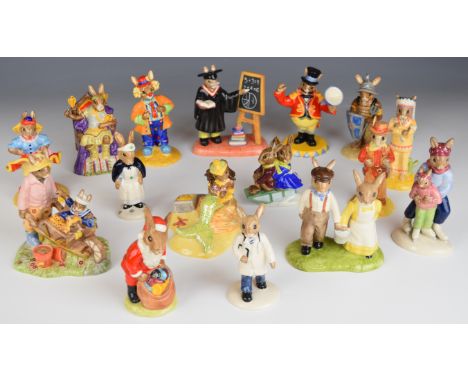 Sixteen Royal Doulton Bunnykins figures including examples from the Past Times, Professionals, Collector's Club and Circus ed