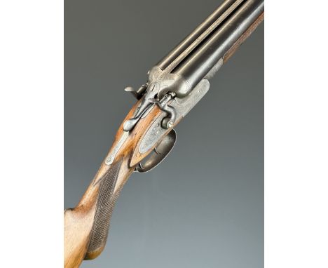 Thomas Wild 12 bore side by side hammer action shotgun with engraved locks, hammers, underside, trigger guard, top plate, thu