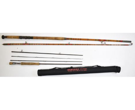 Scierra sweep four piece travel fly fishing rod in hard case, 9'6 #7, wt 15.5g and a split cane sea fishing rod&nbsp;