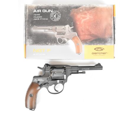 Gletcher NGT F .177&nbsp;CO2&nbsp;air pistol / revolver with textured faux wooden grips and fixed sights, serial number 44NGF