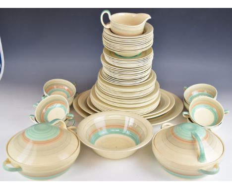 Susie Cooper for Crown Works dinner ware decorated in the Wedding Band pattern, approximately sixty two pieces including grad