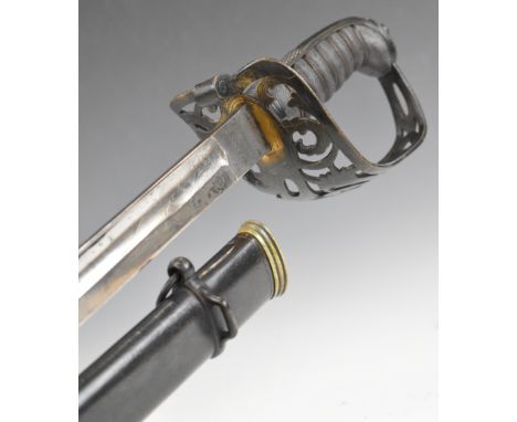 British Army Royal Engineers 1857 pattern sword by Reeves of Birmingham with shagreen and wire grip, 82cm decorated blade and