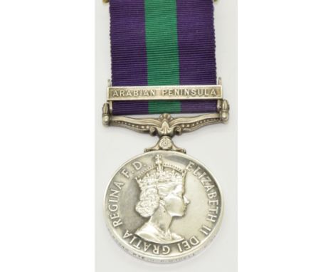 British Army General Service Medal with clasp for Arabian Peninsular named to 23132946 Pte D P O'Dell, Royal Warwicks