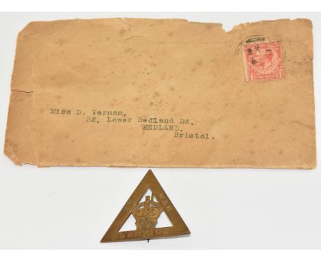 WW1 'On War Service' badge for Miss D Vernon numbered 246301 with a letter dated November 18th 1917 requesting the return of 