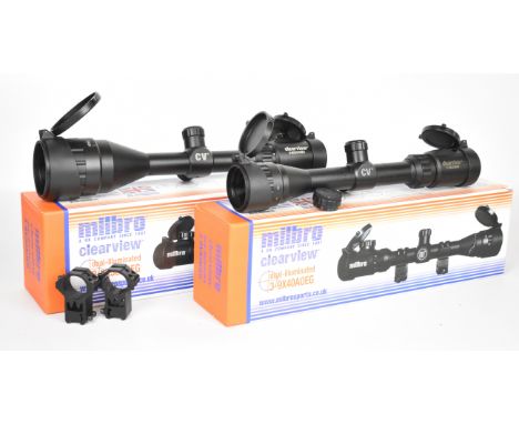 Two Milbro Clearview dual-illuminated rifle scopes 3-9x40 A0EG and 3-9x50 A0EG, both in original boxes.&nbsp;