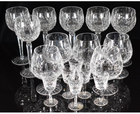Seventeen Waterford Crystal Lismore drinking glasses comprising six hock, six liqueur and five brandy glasses, largest 19cm t