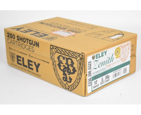 Two hundred and fifty 12 bore Eley Zenith Copper Game Shot 30g 5 shot shotgun cartridges, in original sealed box.&nbsp;PLEASE