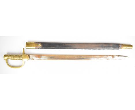 Copy Baker rifle first pattern sword bayonet with all brass hilt, 60cm straight blade and scabbard.&nbsp;PLEASE NOTE: WE ARE 