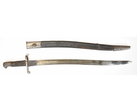 British 1856/58 pattern bayonet with external leaf spring, 58cm yataghan fullered blade and scabbard.&nbsp;PLEASE NOTE: WE AR