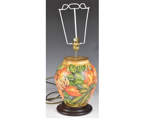 Moorcroft pedestal table lamp decorated in the Flame Of The Forest pattern, H33cm