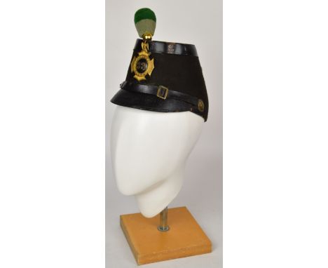 American Civil War style 33rd National Guard shako with green and white pompom and B M Whitlock, New York paper label to insi