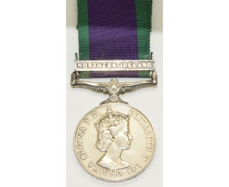 British Army General Service Medal with clasp for Northern Ireland named to 24364401 Gnr D R McGeachie, Royal Artillery
