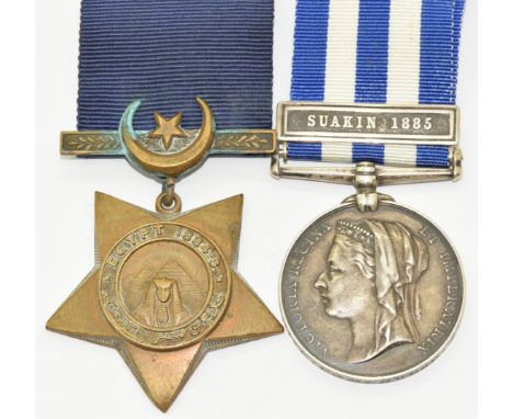 British Army medal pair comprising Egypt Medal 1882-89 and Khedives Star&nbsp;named to 7565 Pte F Underwood, 3/ Grenadier Gua