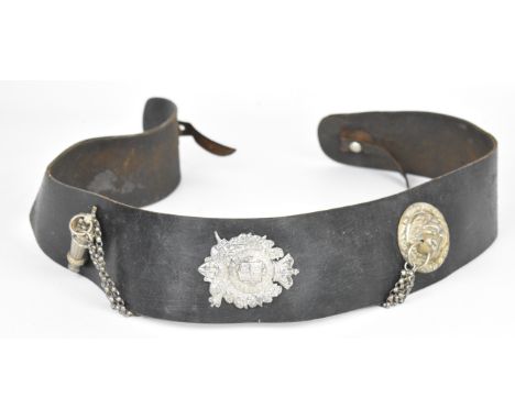 British Army London Rifle Brigade Officer's shoulder belt with white metal devices, lion mask chain holder, whistle with Hobs
