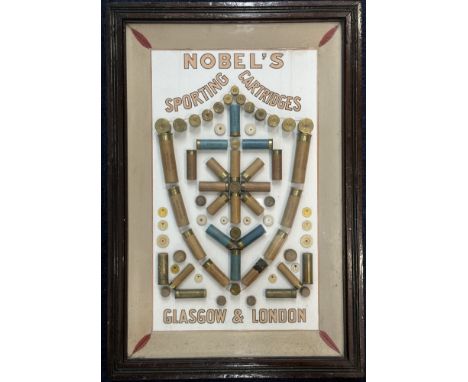 Nobel shotgun cartridge shop or advertising display board 'Nobel's Sporting Cartridges Glasgow &amp; London' in wooden frame,