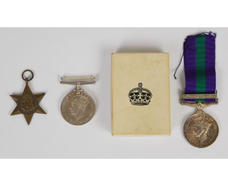 British Army General Service Medal with clasp for Palestine 1945-48 named to W/331441 Pte M Spurrier ATS, 1939/1945 Star and 
