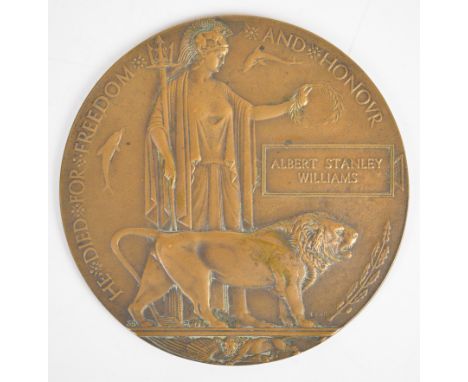 WW1 Memorial Plaque or Death Penny for Albert Stanley Williams