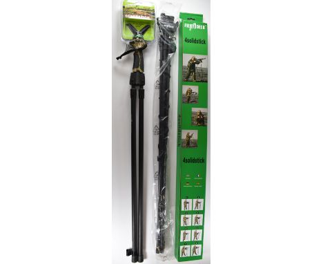 Two Fiery Deer rifle, spotting scope or camera bipods with trigger adjustment comprising Generation 3 and 4solidstick, both u