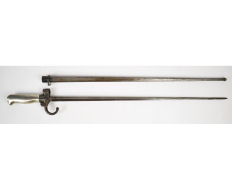 French 1886 pattern Lebel bayonet with downswept quillon, button catch, 52cm cruciform blade and scabbard.&nbsp;PLEASE NOTE: 