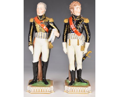 Two Dresden first empire French Marshalls Murat and Mortier, tallest 29cm