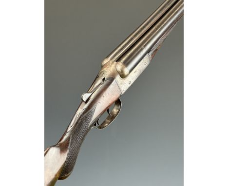 W &amp; J Davis 12 bore&nbsp;side by side shotgun with line engraved locks, underside, trigger guard, top plate, thumb lever 