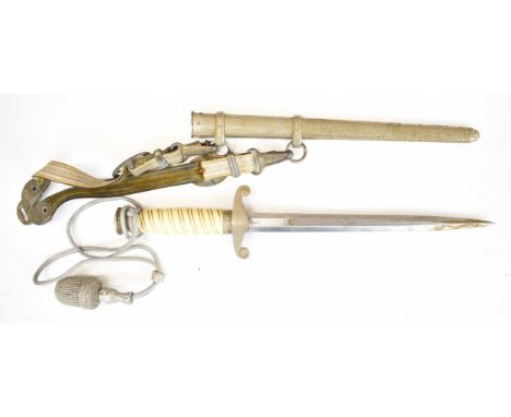 German WW2 Nazi Third Reich army dagger with A.W J R Solingen and maker's mark to 25.5cm double edged blade, scabbard, hanger